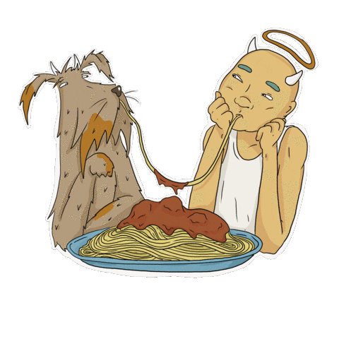 Lady And The Tramp Pasta Sticker by Clay Nation