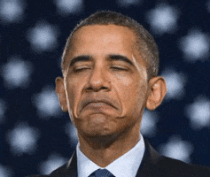Political gif. A photo of Barack Obama with his eyes closed is edited to emphasize the movement one of his signature expressions, the upside-down smile with his chin jutting out.