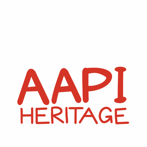 Text gif. Red font over a white background reads the message, “Celebrate AAPI heritage.”