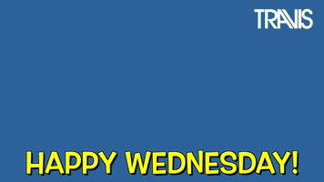 Video gif. Yellow painted face pokes through a halo of rays as it pops up on screen with a gaping smile. Text, "Happy Wednesday!"