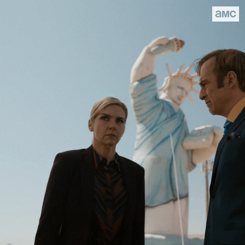 TV gif. Rhea Seehorn as Kim Wexler looks at Bob Odenkirk as Saul Goodman in Better Call Saul, nodding. Text, "Let's do this."