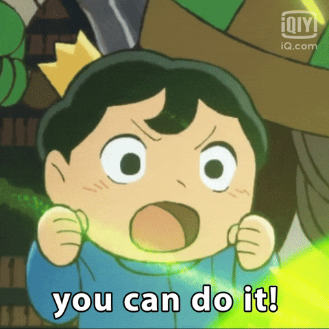 Anime gif. Bojji of Ranking of Kings pumps his fists in front of him and yells, “You can do it!”