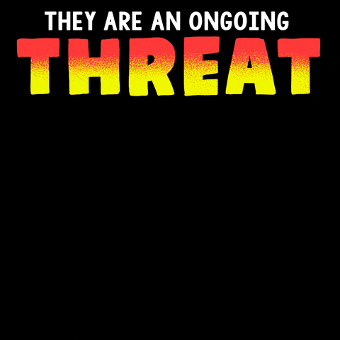 Text gif. Stylized text appears against a black background with the message, “They are an ongoing threat to our freedom to vote, our voice, and our future elections.”