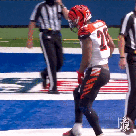 NFL player dancing after a successful play during regular season