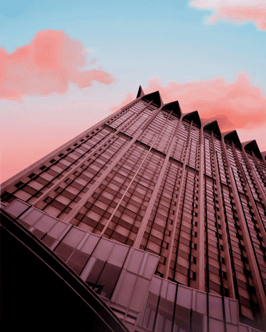 hahahariz pink purple clouds architecture GIF