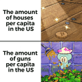 Amount of houses and guns in the US motion meme