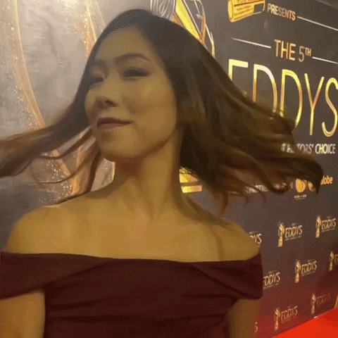 Red Carpet Hair Flip GIF by starringsarahchang