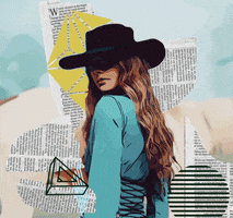 Zooz_blue girl hat cowboy newspaper GIF