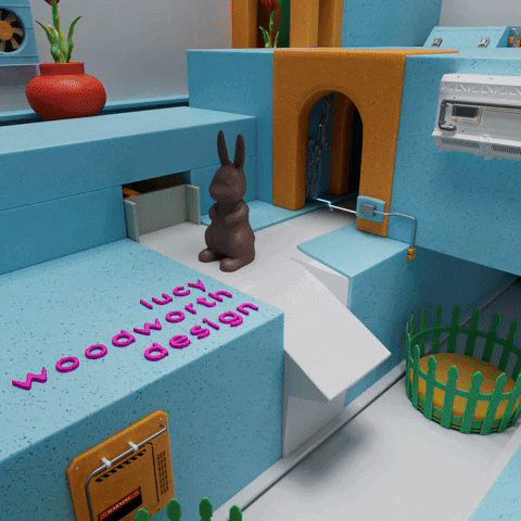 Assembly Line Bunny GIF by Lucy Woodworth Design