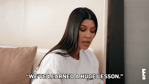 An animated gif of Kim Kardashian saying "we've learned a huge lesson."