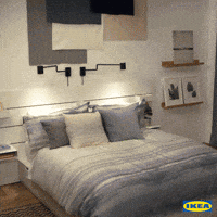 Video gif. A man leaps into bed facedown. At the instant of impact, the scene changes: the lights are now off, and the man is now under the covers and wearing a sleep mask.