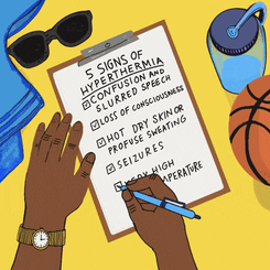 5 signs of hyperthermia: confusion and slurred speech; loss of consciousness; hot dry skin or profuse sweating; seizures; very high body temperature