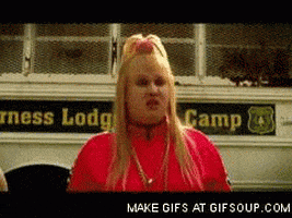 TV gif. Vicky Pollard from Little Britain points to the ground confidently and defiantly while saying “Yeah!”