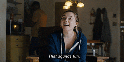 Movie gif. Florence Pugh as Dani in Midsommar, sitting in a chair, says, "that sounds fun."