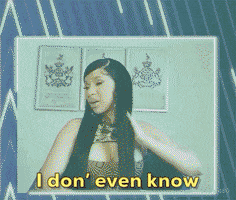Celebrity gif. Cardi B combs her fingers through her hair, shaking her head, and says, “I don't’ even know.”