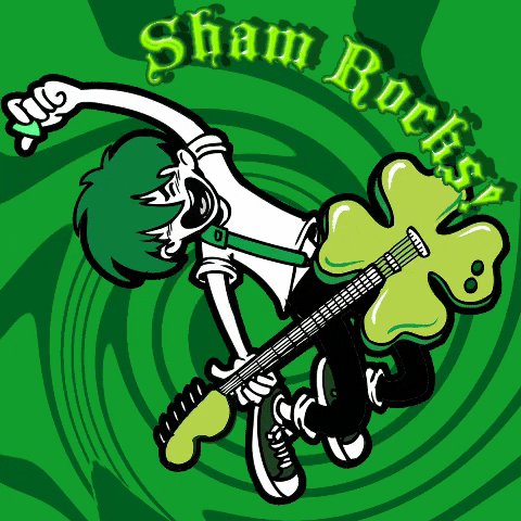 St Patricks Day Rock Guitarist Four Leaf Clover Shamrocks Green GIF