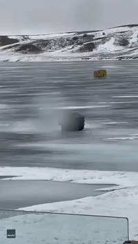 Strong Winds Blow Ice Fishing Trailer Across Saskatchewan's Lac Pelletier