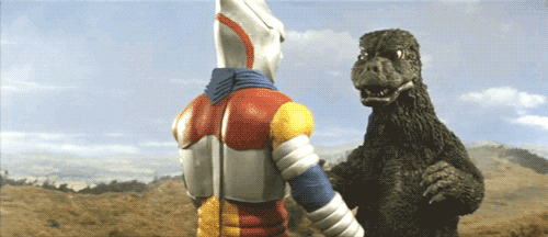 Godzilla haciéndose amigo de un robot