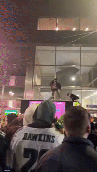 Philadelphia Eagles Supporters Chant Profanities Atop Bus Stop, After Defeat in Super Bowl