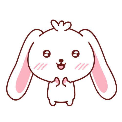 Kawaii gif. A jubilant white bunny with pink ears and cheeks claps its hands together, ears flapping up and down as it shakes with delight.
