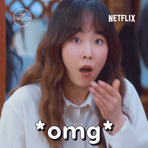 TV gif. Seo Hyun Jin as Kang Da Jeong in You Are My Spring. She's shocked at what she's heard and she raises a hand to cover her mouth. Her eyes are wide and the flicker back and forth. Text, "OMG."