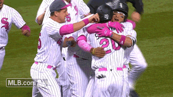 celebrate group hug GIF by MLB
