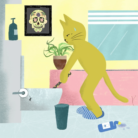 Miqan cleaning toilet miqan mustard the cat GIF