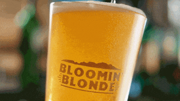 Ad gif. Glass of spilling light beer at Outback Steakhouse. Written on the glass is, “Bloomin’ Blonde.” Text, “Welcome back.”