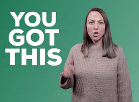 Video gif. A woman looks at us with a stern look and point at us while she yells, “You got this.”