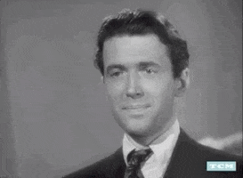 Movie gif. James Stewart as Jefferson Smith in Mr. Smith Goes to Washington blinks nervously, repeatedly.