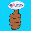 I voted by mail sticker on thumb