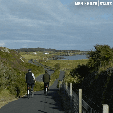 Bicycling Sam Heughan GIF by Men in Kilts: A Roadtrip with Sam and Graham