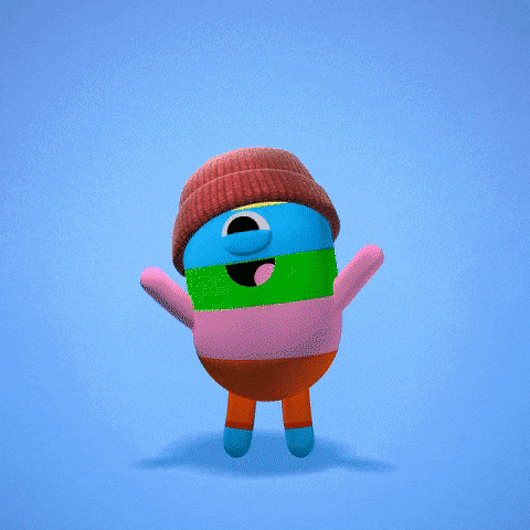 Barevná pohyblivá animace s barevnou, tancující a smějící se postavičkou oválného tvaru. 