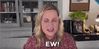 Celebrity gif. A webcam shot of Amy Poehler yelping "ew!" 
