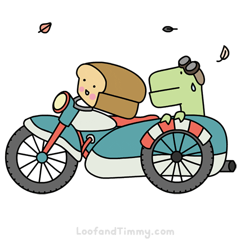 loofandtimmy lets go motorcycle dinosaur bread GIF