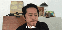 Celebrity gif. Sitting in his home office, Steven Yeun considers and then says with conviction, “Yeah…”