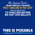 The Supreme Court's Trump immunity hearing must conclude by May 20th 
Allowing sufficient time to conclude before we cast our ballots. This is possible.

Apr 25: Start hearing
May 20: End hearing
Jun: Trial Period
Nov 5: Election Day
