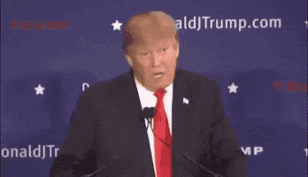 Political gif. Donald Trump stands behind microphones and swings a hand out as he talks. Text, "I know words I have the best words."