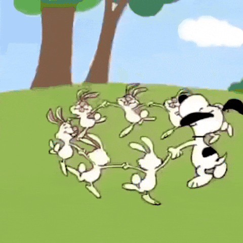 Easter Beaglesnoopycharliebrown Peanuts Bunnies Dancing Meadow GIF by Lemondropsocial
