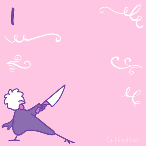 suchgoodbirds pink lettering chicken knife GIF