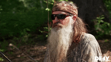 Reality TV gif. Phil Robertson from Duck Dynasty is wearing sunglasses and staring. He simply says, "No," and it's the end of discussion.