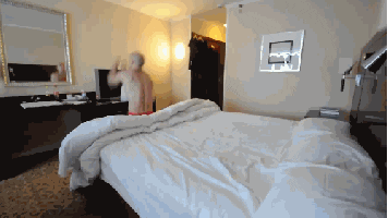  mom backflip hotel room make the bed not really baller GIF