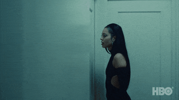 TV gif. Zoom in of Alexa Demie as Maddy Perez in Euphoria bangs on a door with both hands.