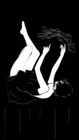 Falling Girlfalling Fish Blackandwhite GIF