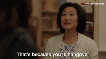 too drunk to remember hair of the dog GIF by Kim's Convenience