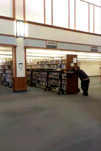 books falling off shelf gif