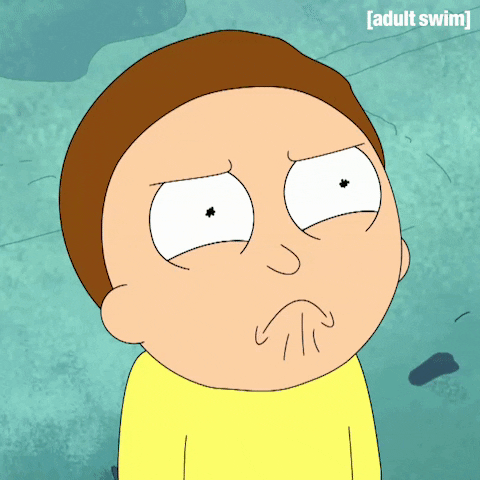 Cartoon gif. Closeup of Morty in Rick and Morty as his frown quivers and tears well in his eyes.