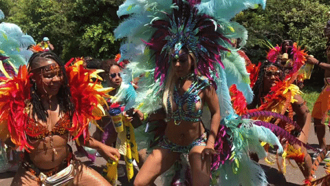 Masqueraders dancing at carnival