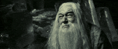 Richard Harris as Albus Dumbledore in the Harry Potter series shakes his head painfully.