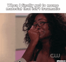 Video gif. Black woman crying happy tears shakes her head and raises a hand with a piece of paper that reads “Good Black News.” Text, “When I finally get to meme material that isn’t traumatic.”
